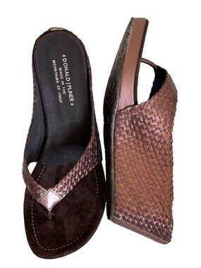 Donald J Pliner Gilles Metallic Weave Platform Sandals in Copper - Sz 10